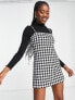 Miss Selfridge 2 in 1 cami dogtooth dress in black & white