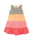 Baby Girls Cotton Dresses, Leopard Coral Mint