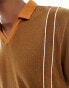 ASOS DESIGN relaxed revere polo shirt in textured tan with piping Бежевый, S - Chest 38 - фото #4