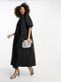 ASOS DESIGN textured midi smock dress with gathered neck in black