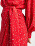 Glamorous long sleeve fitted wrap dress in multi red ditsy floral