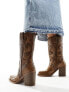 Фото #5 товара Public Desire Wide Fit Texas western mid ankle boot with snake print in vintage brown