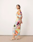 ASOS EDITION bardot bow tie neck detail midi dress in mixed floral print Синий, 38 - фото #4