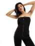 Фото #5 товара In The Style bandeau denim jumpsuit in black