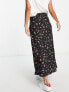 New Look floral rose pattern midi skirt in black