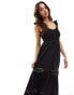 New Look shirred top tiered midi dress in black