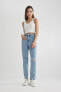 Фото #2 товара Mary Vintage Straight Fit Yırtık Detaylı Yüksek Bel Paça Ucu Kesik Bilek Boy Jean Pantolon