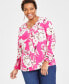 Фото #1 товара Plus Size Printed Studded Blouson-Sleeve Top, Created for Macy's