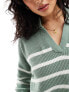 Фото #3 товара Hollister long sleeve striped knitted jumper with polo collar in green