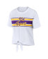 Women's White LSU Tigers Striped Front Knot Cropped T-shirt