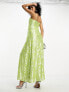 ASOS DESIGN trapeze maxi slip dress in lime metallic jacquard