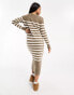 Фото #2 товара Vero Moda long sleeve knitted jumper maxi dress in brown stripe