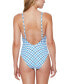 Jessica Simpson Standard Straight Neck One Piece Swimsuit, Caspian Plaid, L