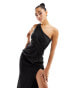 Фото #3 товара ASOS DESIGN one shoulder pleat detail bodycon maxi dress in black