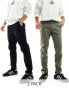 Jack & Jones Intelligence 2 pack slim tapered chino in dusty olive & black