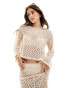 Фото #1 товара ONLY crochet long sleeve top co-ord in cream