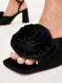 ASOS DESIGN Heather corsage detail mid heeled sandals in black