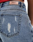 ONLY distressed denim skort in midwash blue