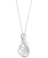 Фото #3 товара Honora cultured Ming Pearl (11mm) & Diamond (1/4 ct. t.w.) Swirl Pendant Necklace in 14k Gold, 16" + 2" extender