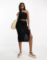 ASOS DESIGN crochet one shoulder top in wave stitch in black co-ord