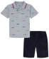 ფოტო #1 პროდუქტის Little Boys Printed Pique Polo Shirt and Twill Shorts Set