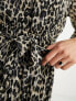 ONLY v neck tie waist mini smock dress in leopard