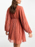 ASOS DESIGN pleated dobby chiffon wrap button detail mini dress in bright orange