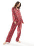 Фото #3 товара New Look heart print sation revere trouser set in red