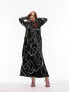 Фото #1 товара Topshop Curve Lea premium printed column maxi dress in mono squiggle