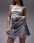 Topshop extreme rip high waist denim skirt in mid blue