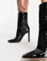 ASOS DESIGN – Elude – Stiefel in Kroko-Schwarz mit hohem Absatz und eckiger Zehenpartie