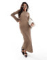 Vila waffle textured long sleeved maxi dress in taupe