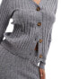 Object ribbed buttondown polo top co-ord in medium grey melange Серый, S - EU 36-38 - фото #4