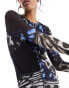 Фото #6 товара Vero Moda long sleeved lettuce edge mesh maxi dress in blue abstract butterfly print