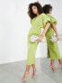 Фото #1 товара ASOS EDITION plunge blouson sleeve pencil midi dress in olive green