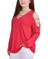 ფოტო #3 პროდუქტის Petite Long Sleeve Knit Crepe Rhinestone Top