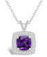 Amethyst (1-1/2 ct. t.w.) and Diamond (1/7 ct. t.w.) Halo Pendant Necklace in Sterling Silver