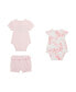 ფოტო #1 პროდუქტის Baby Girls Bodysuits and Matching Short, 3 Piece Set