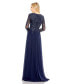 Women's Embroidered Illusion Long Sleeve V Neck Gown