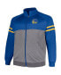 ფოტო #2 პროდუქტის Men's Royal, Heather Gray Golden State Warriors Big and Tall Pieced Stripe Raglan Full-Zip Track Jacket