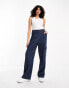 Object Tall textured denim cargo trouser in dark blue wash