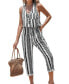 Women's Black & White Boho Stripe Sleeveless Tapered Leg Jumpsuit