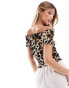 JDY shirred off shoulder top in leopard print