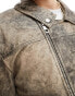 ASOS DESIGN oversized washed real leather biker in brown