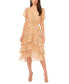 Фото #1 товара Women's Printed Smocked-Waist Faux-Wrap Tiered Midi Dress