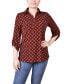 ფოტო #1 პროდუქტის Petite 3/4 Ruched Sleeve Studded Y-neck Top