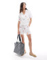 Pieces embroidered sea shell shirt co-ord in white