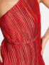Фото #3 товара ASOS DESIGN satin one shoulder pleat detail midaxi dress in red