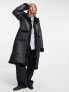 Фото #1 товара Vila longline faux shearling lined coat in black