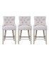 Фото #3 товара 24" Linen Tufted Buttons Upholstered Wingback Counter Stool (Set of 3)